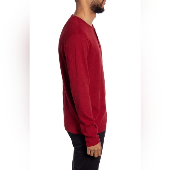 Vince Regular Fit Long Sleeve Henley T-Shirt Red - Picture 3 of 6